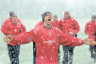 England A training at Tynedale Rugby Club in a snow storm 2001